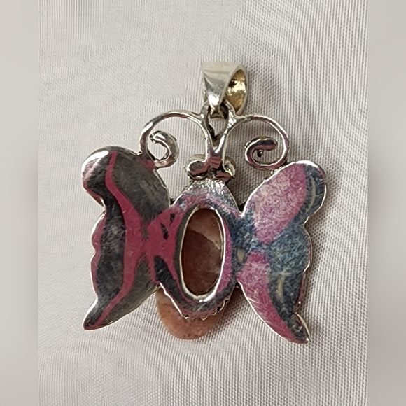 Silver and Pink Gemstone Butterfly Necklace - Picture 3 of 6
